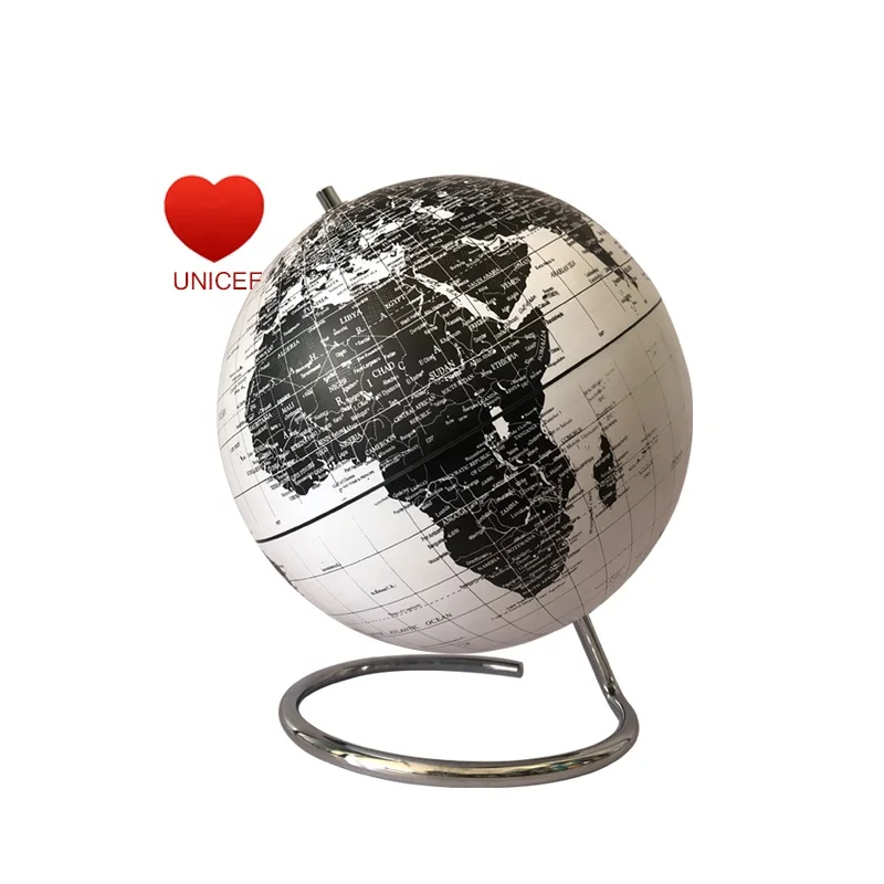 
Novelty 20cm black white silk printing world globe PVC surface ABS inner ball steel wire base home decoration desktop globes 