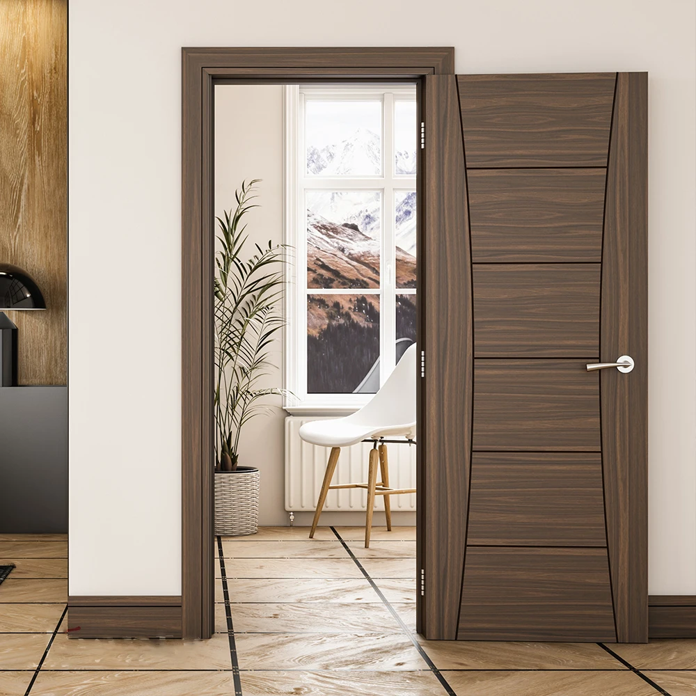 Modern Wood Door Design Nature Veneer Solid Wood Door Bedroom Interior Walnut Wooden Door