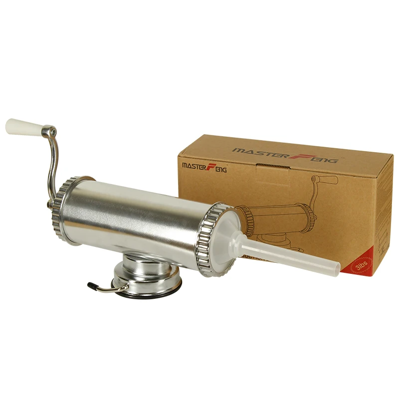 
1.5 Kg Horizontal Sausage Maker Aluminum Sausage Syringe Machine With Manual Crank And Filling Nozzles Sausage Stuffer 
