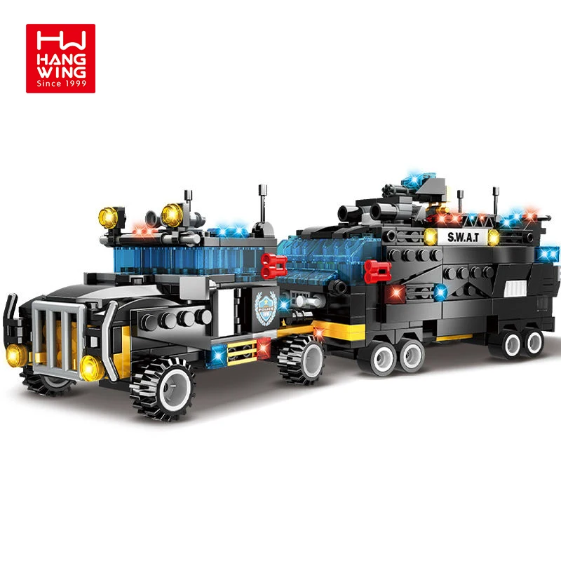 HW TOYS OEM ODM CPC Kids Fun Educational SWAT Team Plane Police Prowl Car Assembly Jeep Truck Building Block Brick Set