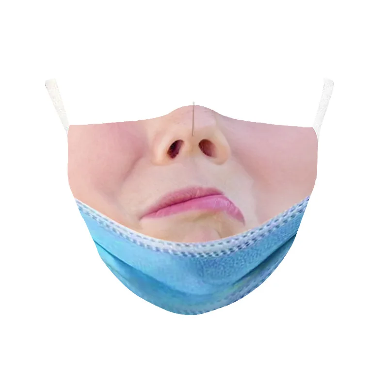 Women Men Funny Smile Face Maskes Washable Mouth Maskes Cute Simulation Printed Face Masks For Party Decoration
