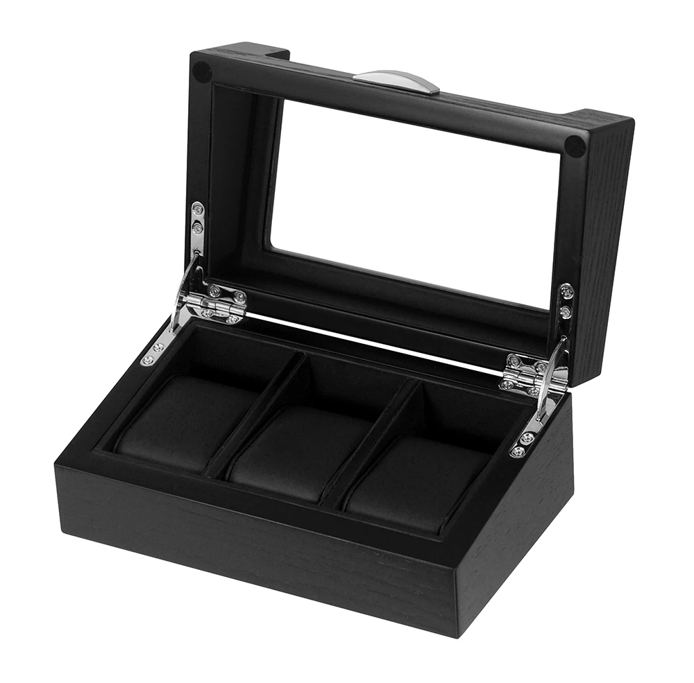 Sonny Luxury  Wholesale Watch Box 3 Slots Black Wooden Watch Box  With Acrylic Window