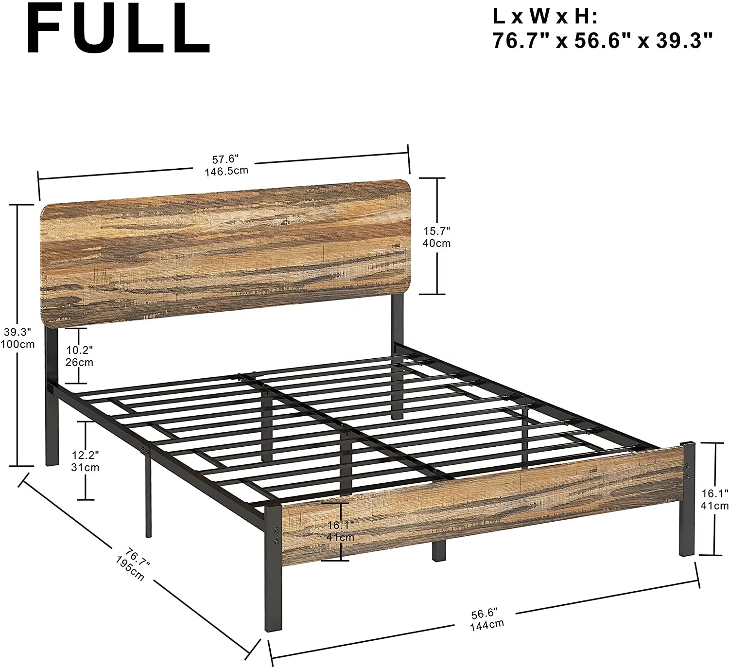 Wood Metal Bed Frame Queen Size Bed with King/Full/Queen/Twin Size