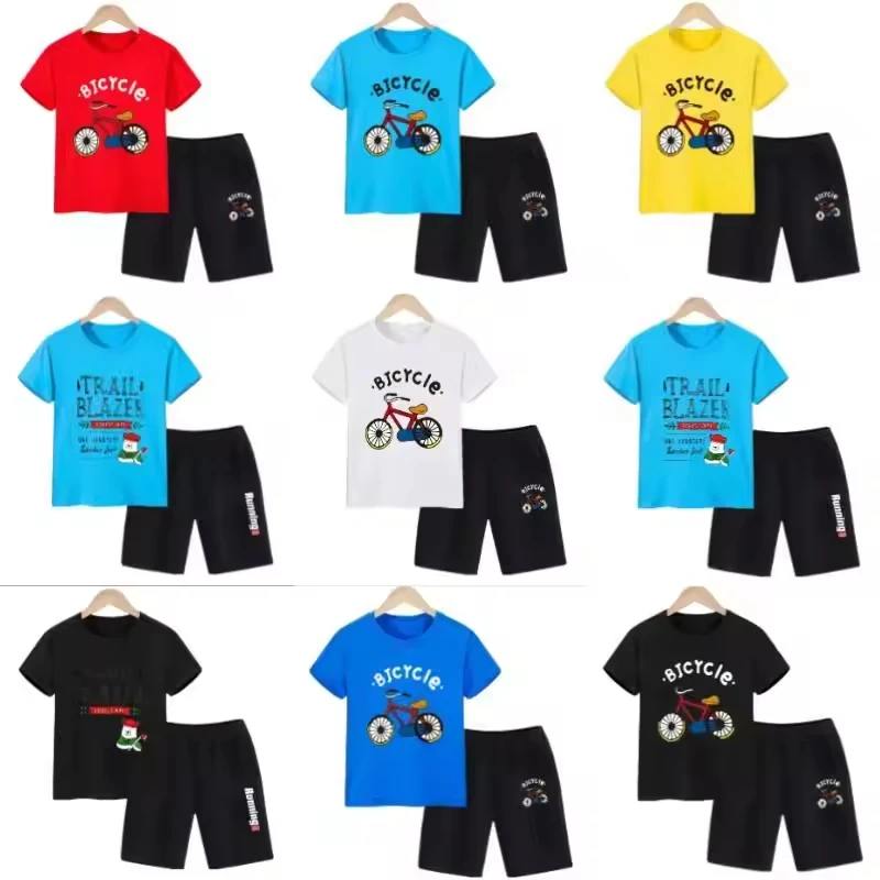 Hot Selling Summer 2pcs Kids Outfits Short Sleeve T-shirt and Shorts Plaid Casual Children Boy Clothes Set