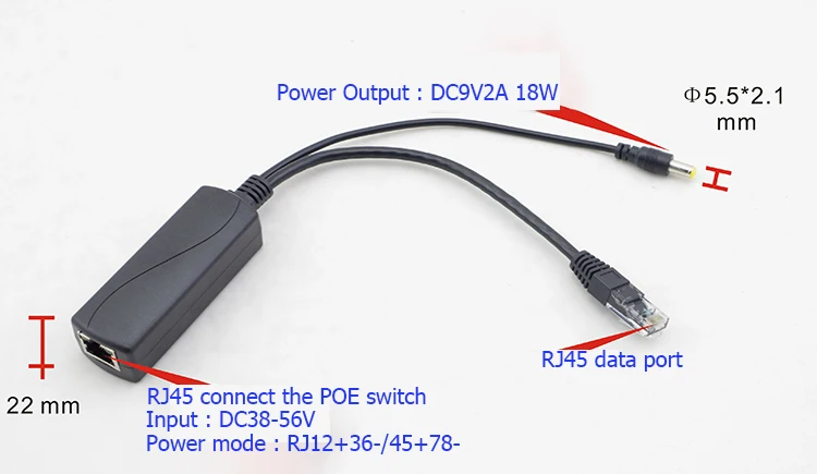 Active 18W PoE Splitter Isolated CCTV Monitor camera power adapter 48V to 9V