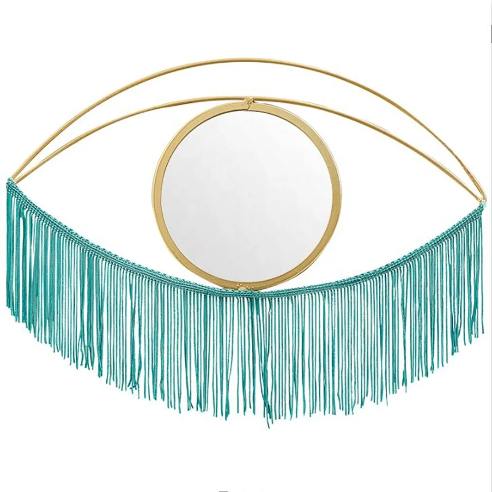 Factory wholesale custom compact decorative eye-shaped glass mirror with hook