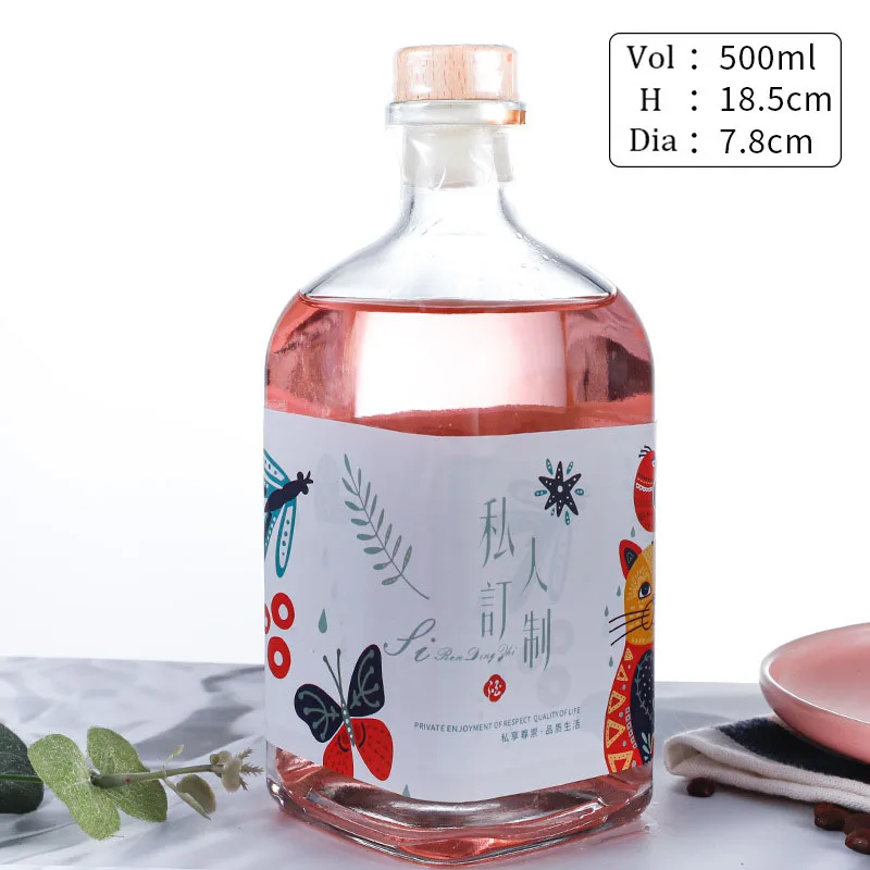 Custom 500ml Empty 700ml 250ml Stackable Square Flat Whiskey Lliquor Vodka Transparent Wine Glass Bottle Litre Bottle With Lid