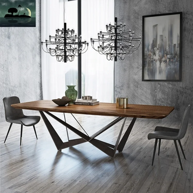 French Modern Style Furniture Walnut Wooden Table  bench Top And Small Dining Table With Metal Legs