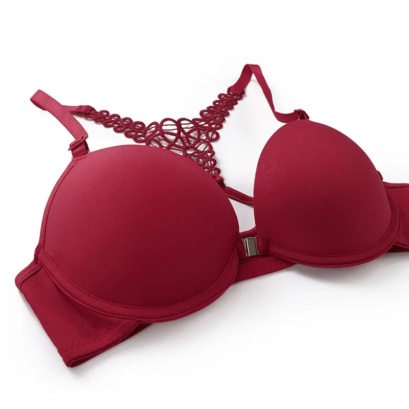 Sexy Lace Backless Red Underwear Set with Front Buckle and Detachable Steel Ring Wholesale