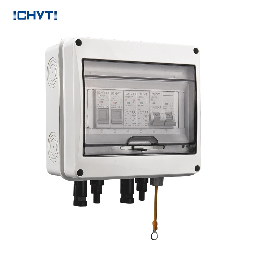 2024 New CHYT 1 String 1 In 1 Out 600V 1000V Outdoor Waterproof IP65 PV Solar Surge Lightning Protection DC Combiner Box