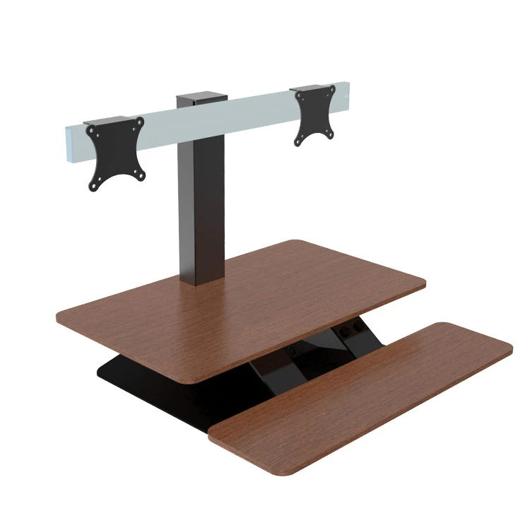 Variable height of compute desktop stand up workstation sit to stand desk riser with dual monitor arm