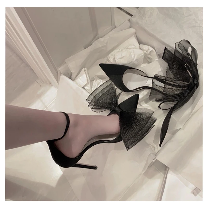 2022 New Arrive Bow Heels women 2022 Custom logo pointed ladies heel high heel sandals for women 2022 wedding shoes for bride