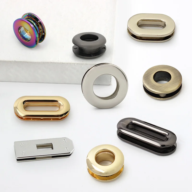 Custom Metal 5mm 6mm 8mm 10mm Double Round Zinc Alloy Rainbow Gold Rings Top Screw In  Oval Grommet Eyelets For Handbag/Bag