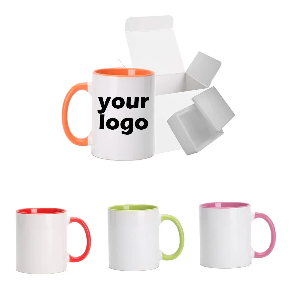wholesale high quality cute Ceramic Magic Cup blanks ceramic mug with mixed-color handle 11oz custom ceramic mug sublimation