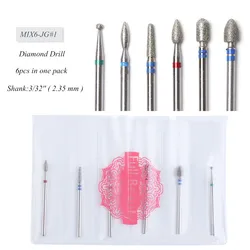 6PCS  Tungsten Steel Pedicure Tool Carbide Metal Grinding Electric Nail Art Drill Bit Set