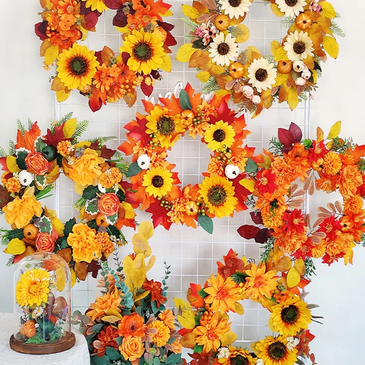 Artificial Wreath Maple Leaf Front Door Garland Rattan Material Party Supplies