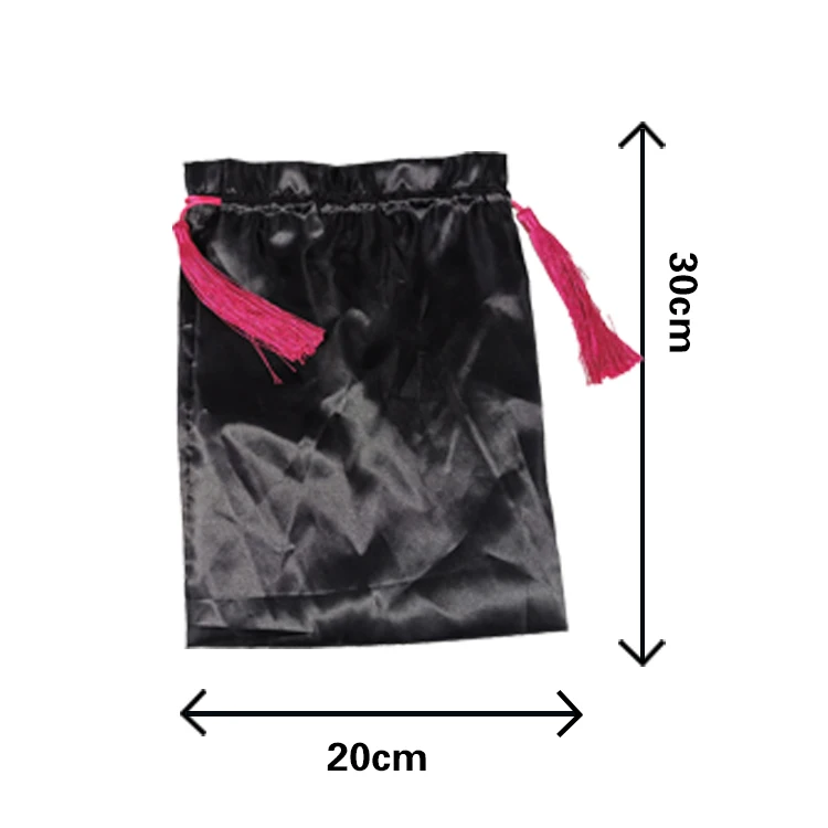 Custom Woven  logo silk tassel satin bag extension packaging satin gift bag for wig bundles