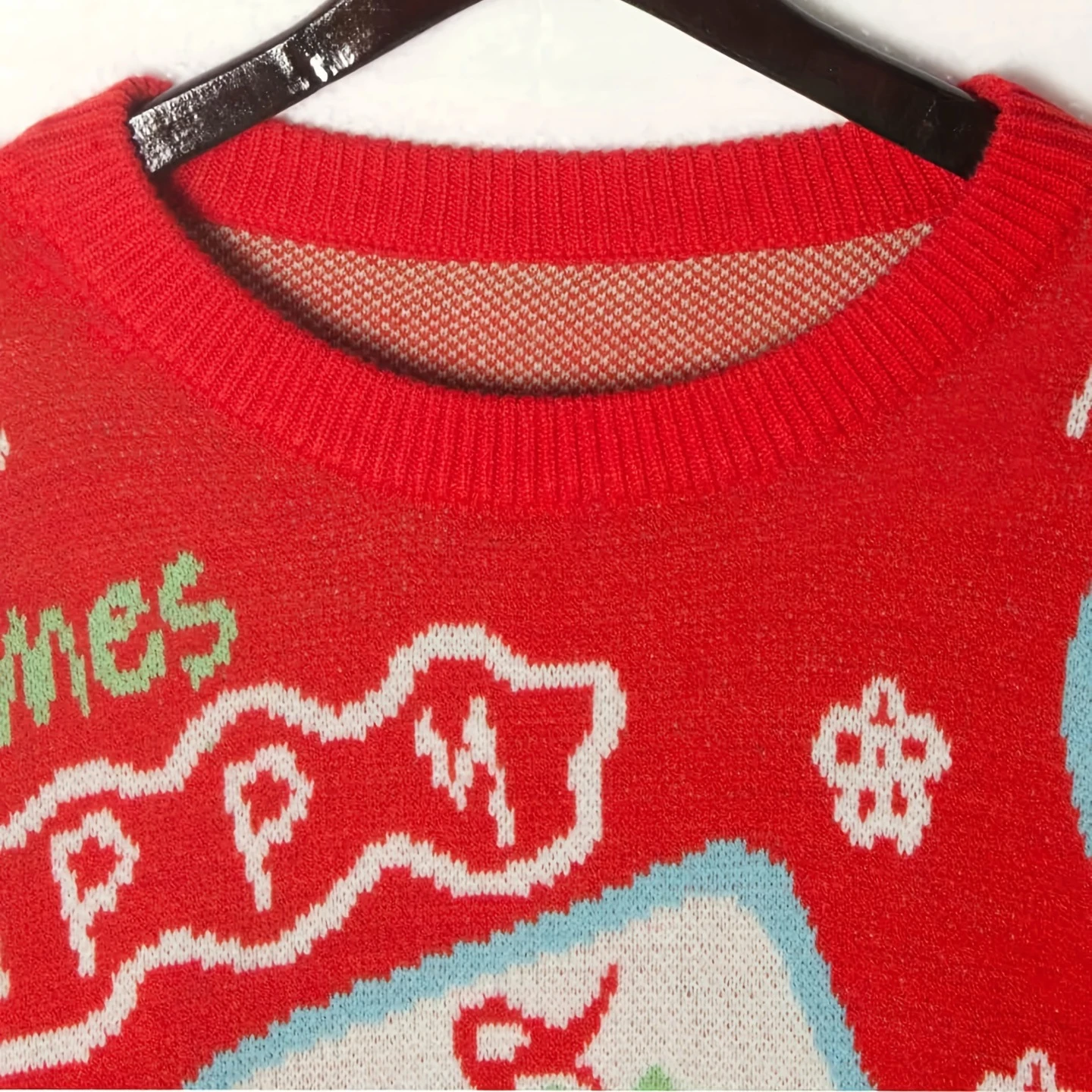 Christmas Outfits Red Mahjong Women Sweaters Round Neck Unique Pattern Knitted Pullover for Ladies Clothes