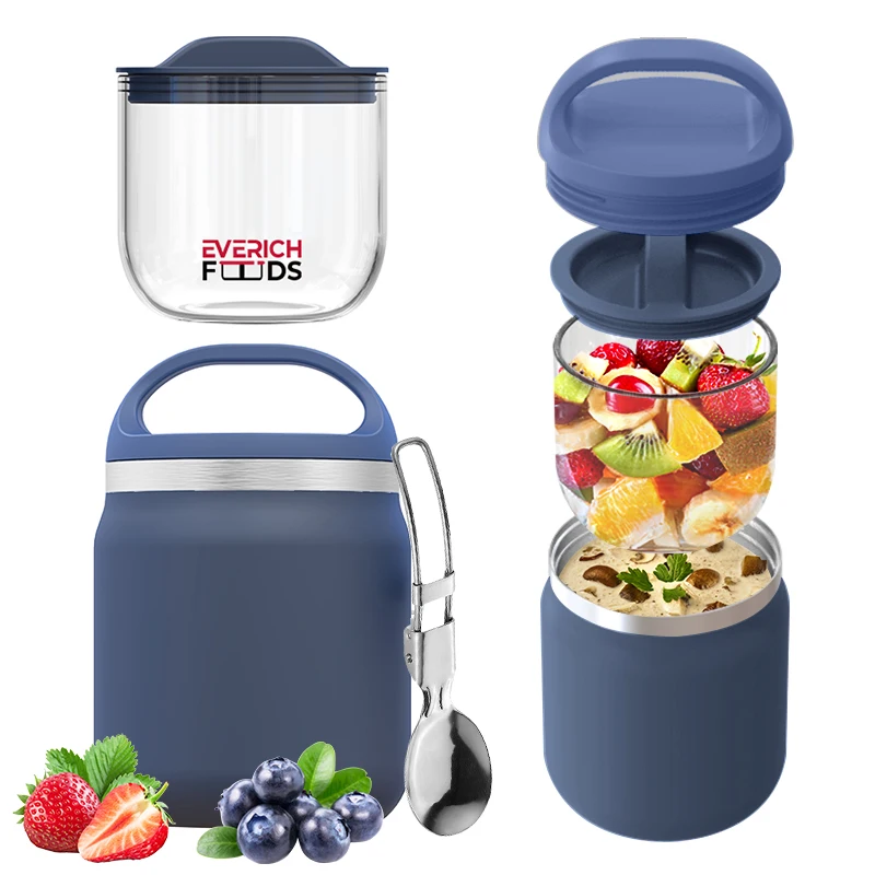 Portable Multifunctional Custom logo Stainless Steel Food Jar with Carry Handle Thermal Food Container for Travel Meals Lunch