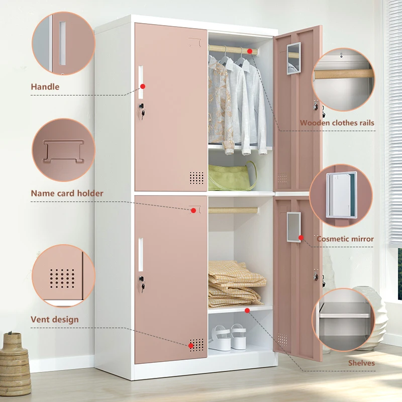 Customized metal locker gym clothes storage steel 4 doors bedroom swimming pool vertical steel locker