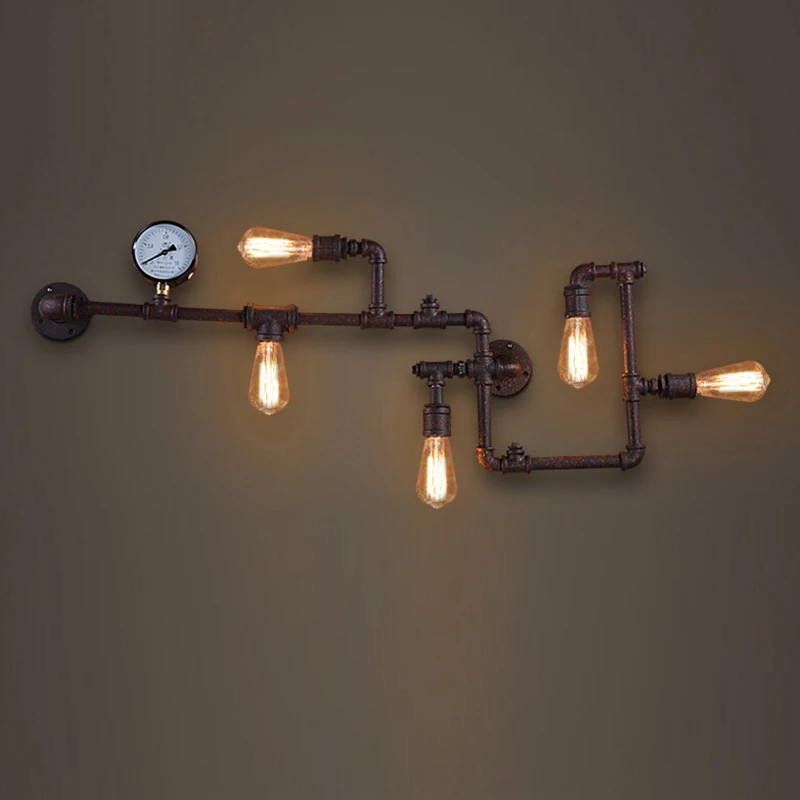 Steam punk Loft Industrial Iron Water Pipe Wall Lamp E27 LED Wall Lights for restaurant bar cafe