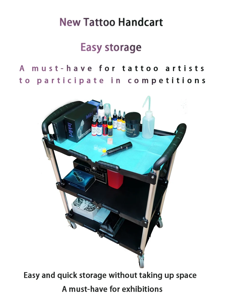 OEM Foldable Tattoo Work Cabinet Tool Cart Mobile Four-Part Cart Tattoo Furniture Cabinet Multifunctional Tool Cabinet