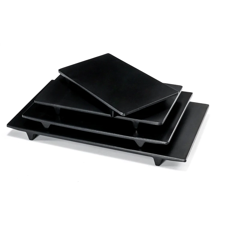 Piatti sushi di servizio neri sashimi plate melamine, japanese style rectangular long plate sushi melamine plates