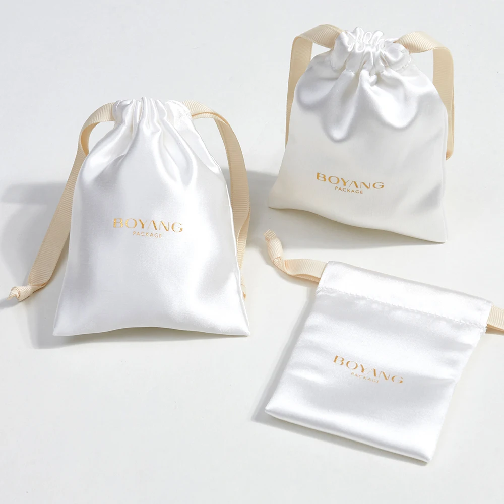 Custom Fashion Luxurious Gift Packaging Silk Satin Drawstring Jewelry Pouch Bag
