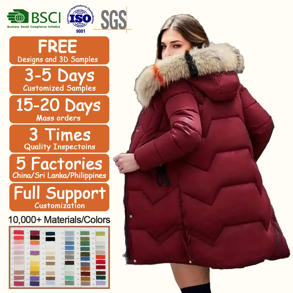 Custom Clothing Manufacturers Plus Size Wholesale Custom Warm Down Winter Puffer Jacket Long Fur Coat Woman