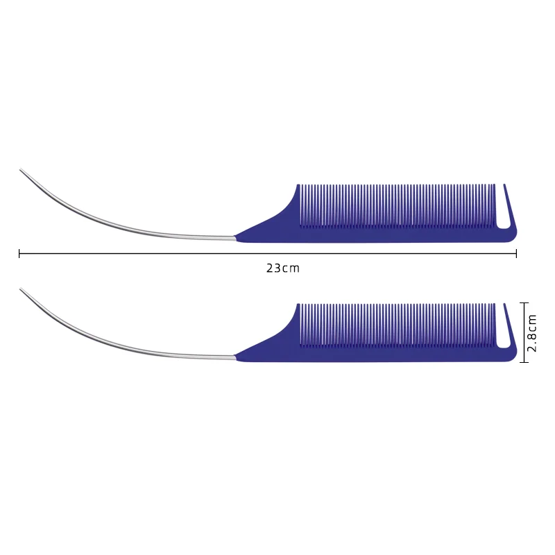 metal carbon fiber heat resistant hair styling parting comb bulk custom logo braiding precision teasing pin curved rat tail comb