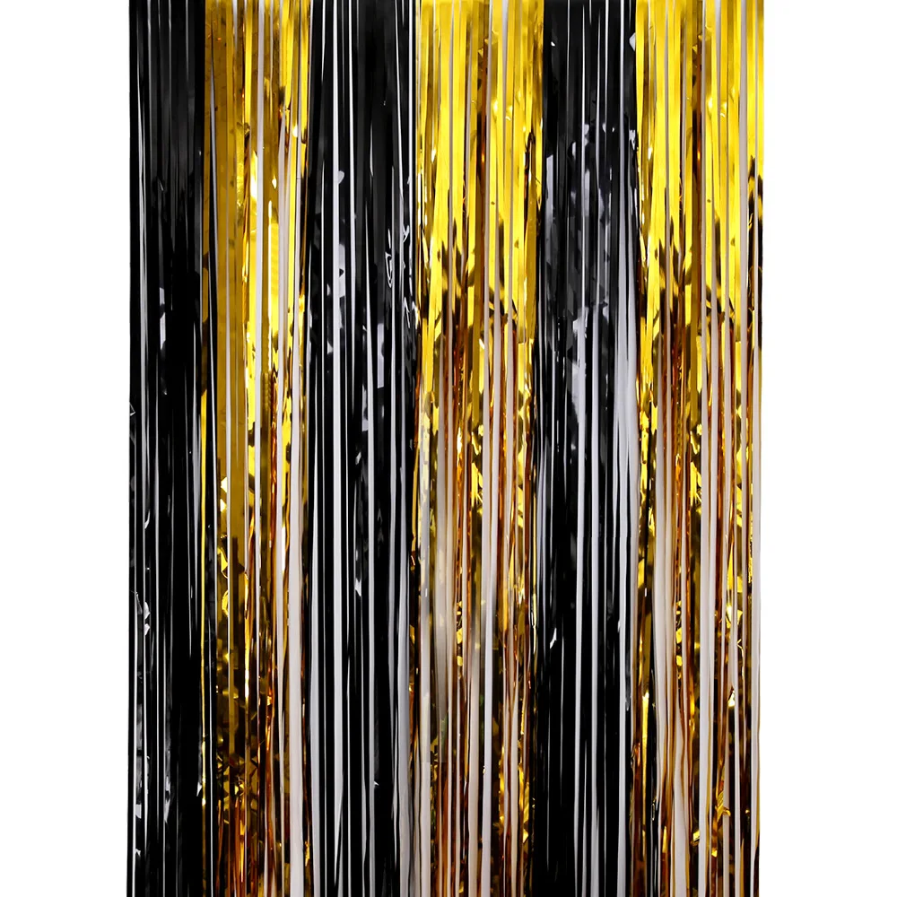 1*2M Gold Black Colored Party Decorations Sequin Wall Backdrop Metallic Foil Tinsel Curtain