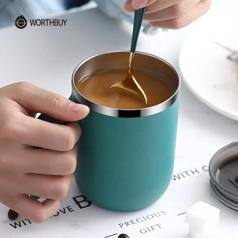 Герметичная дорожная кружка WORTHBUY с логотипом на заказ, многоразовая кружка для кофе из нержавеющей стали с ручкой, посуда для напитков