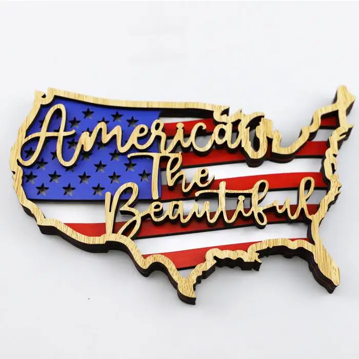 Wholesale American Fourth of July Wooden Crafts Independence Day Flag Decoration Carvings USA Flag Wood Souvenir