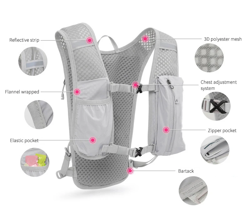 Lightweight Nylon Outdoor Hydration Backpack Hydration Vest Bag for Cross-country Marathon Riding Running for Men and Women