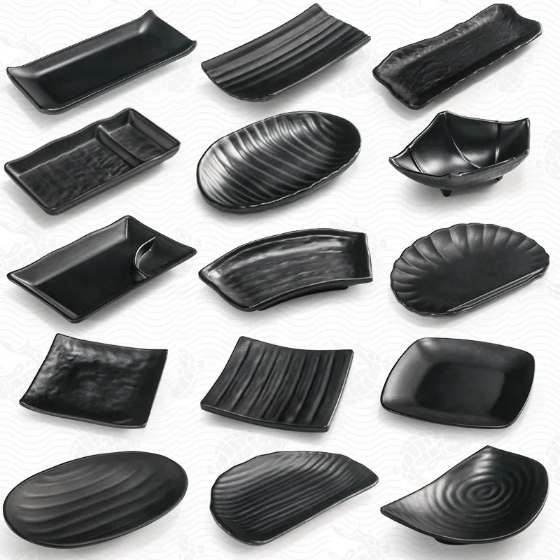 Wholesale Japanese Tableware Appetizer Bowl Melamine Sauce Dish Rectangle Food Plate Melamine Dinnerware Black
