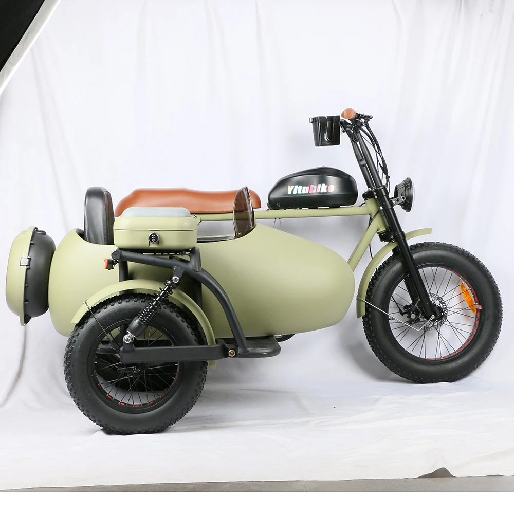 Retro Three Wheel Side Car Fat E-Bicycle Removable lithium battery e tricycle motorcycle for adult electric bike