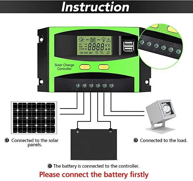 LCD DisplayPWM Battery Charging30A 60A 80A Solar Panel Charging Controller 12/24/36/48V PWM Solar Charging Controller