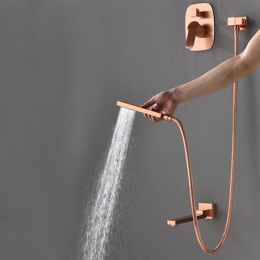 Luxury Bathroom Brass Brushed Rose Gold 10 Inch Ceiling Rainfall Shower Bath Mixer Faucet System Sets