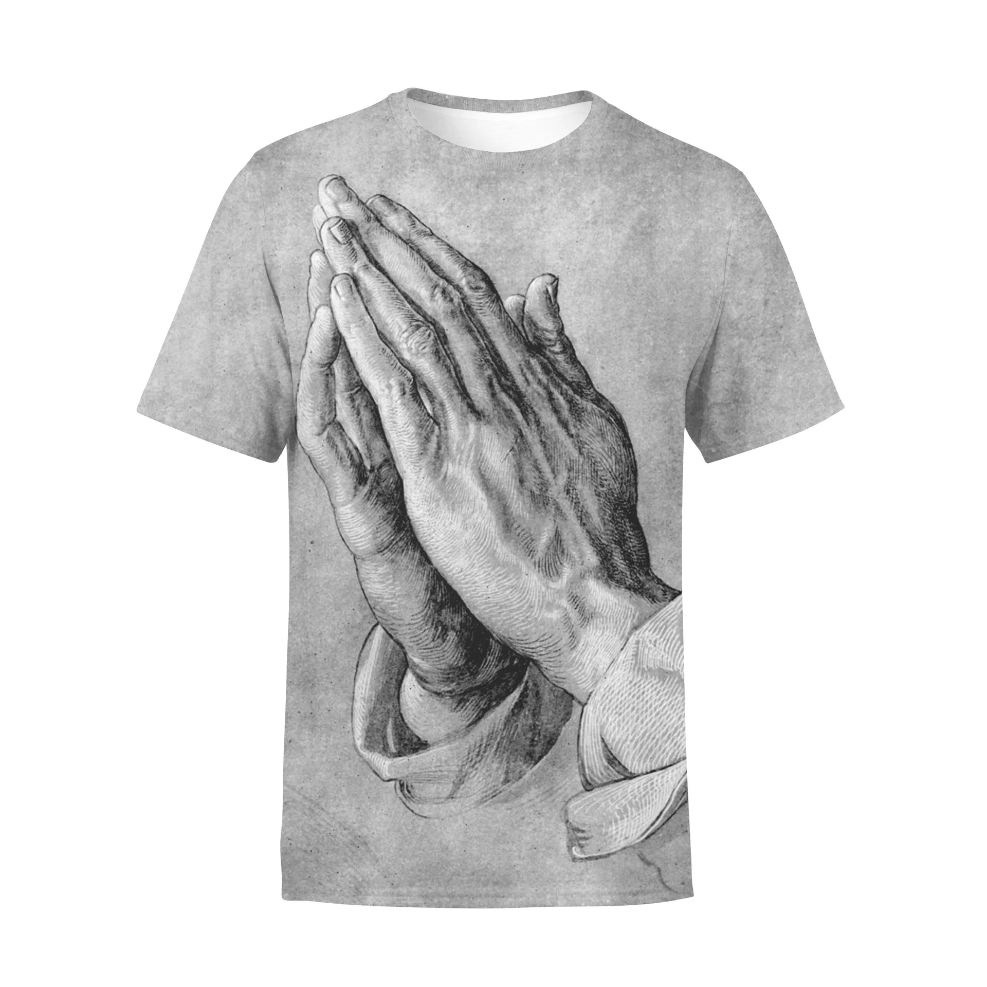 Lcool quick dry polyester t shirts for sublimation print 3d digital print pray hands oversized t-shirt men