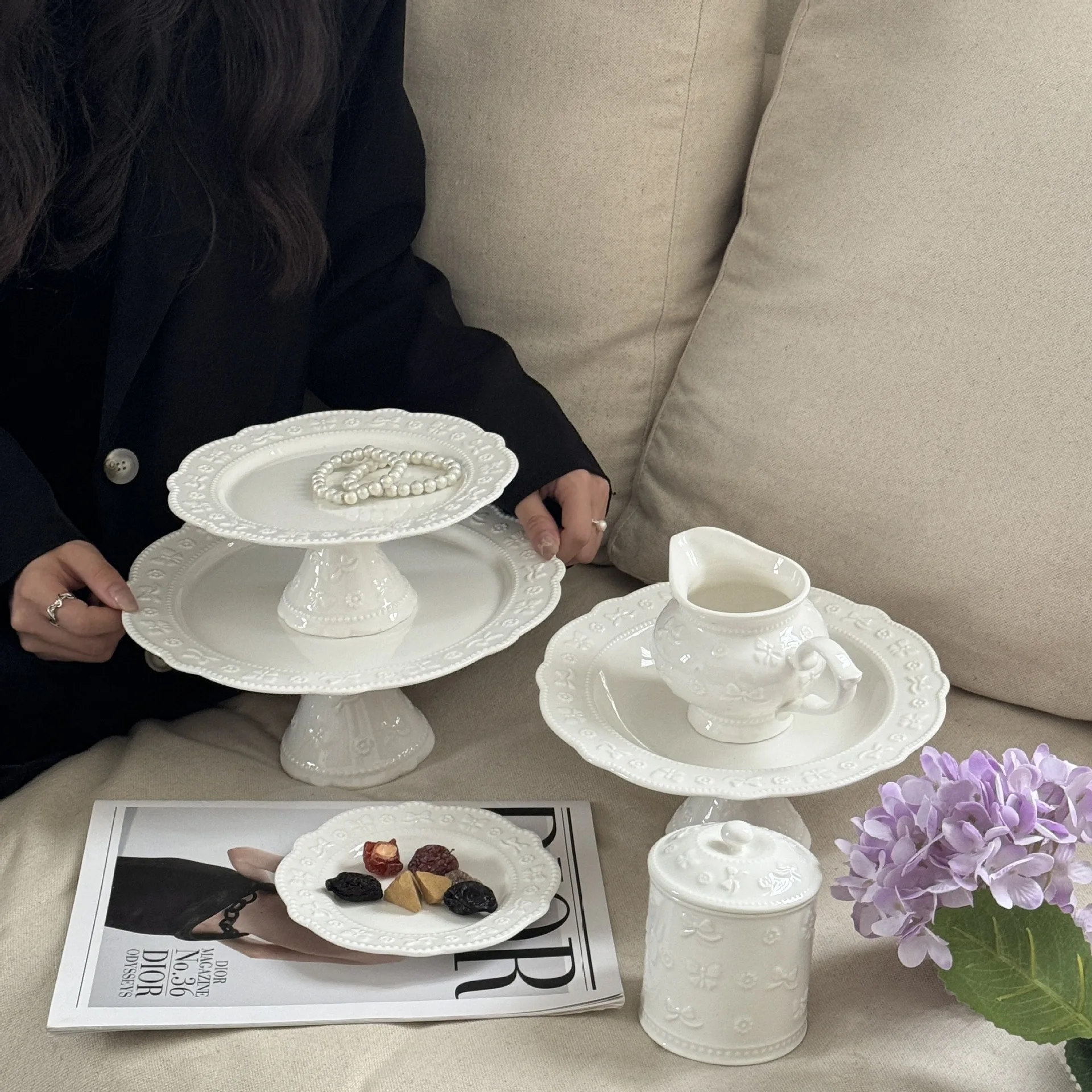 Роскошная уникальная фарфоровая тарелка с тиснением поднос для фруктов белая декоративная Свадебная керамическая посуда