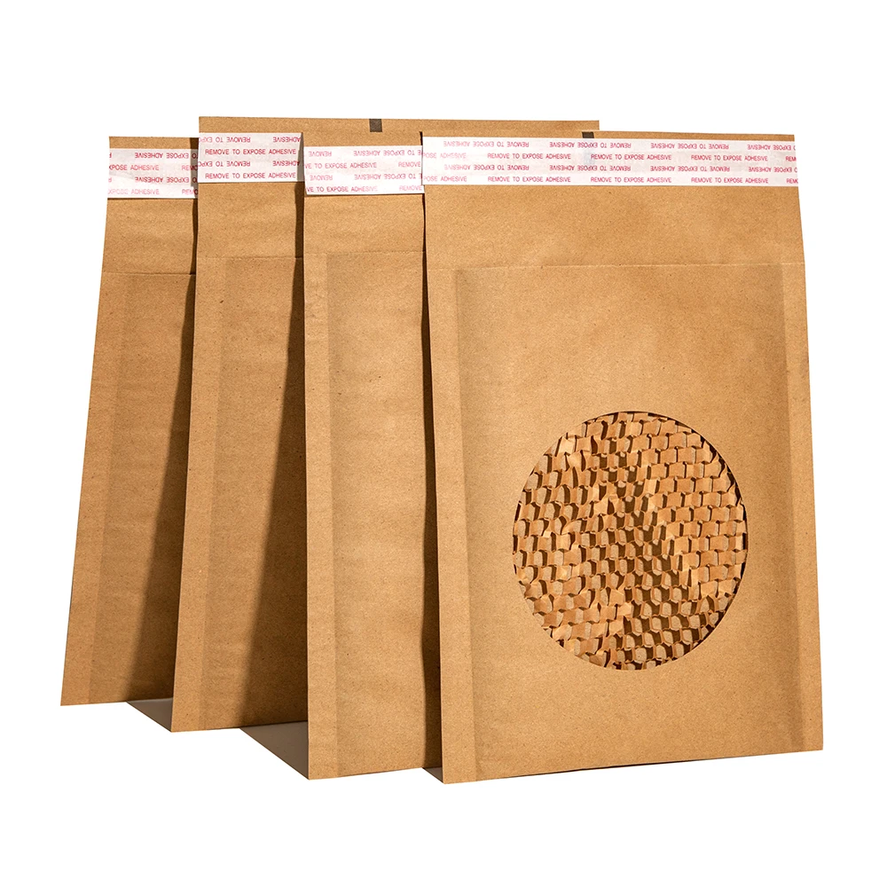 Compostable Kraft Paper Mailing Bags Cushioning  Honeycomb Padded Mailer For Electronic Products