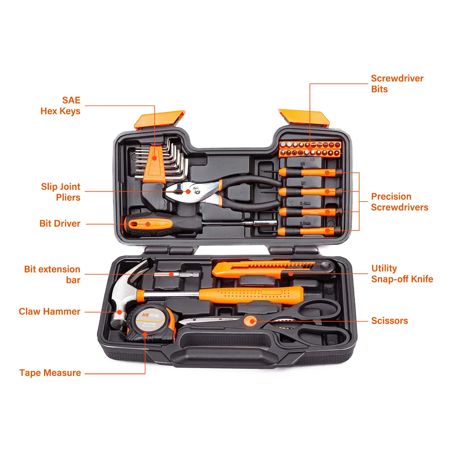 39pcs plastic case packing household hand tool kit diy hand tools box set