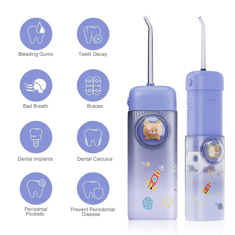 IPX7 Waterproof Kids Oral Dental Irrigator Mini Teeth Cleaner Electric Portable Water Dental Flosser with Detachable Water Tank