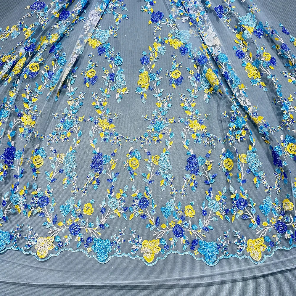 dazzling multi color patterned glued glitter tulle for custom couture dress