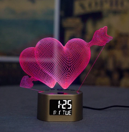 Newish 3D luminous night light acrylic panel customize design Wake Up Lamp With Alarm Clock Radio base Kids Room Decor