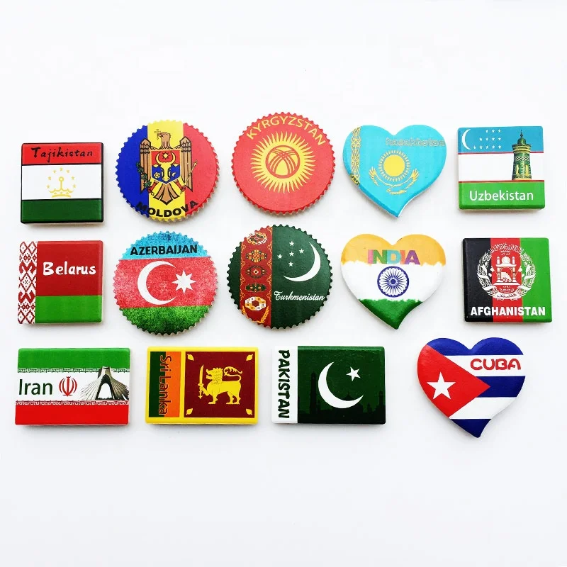 Creative fridge magnet Asian flag travel souvenir decorative crafts UV printing ceramic magnetic refrigerator magnets