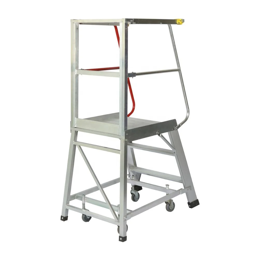Aluminium Industrial Step Ladder With Safety Handrail For Workshop Use