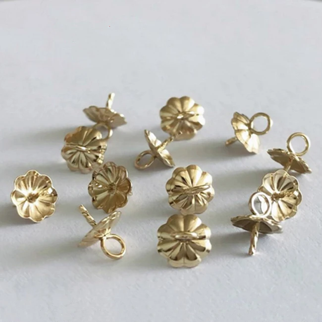 14K Gold Filled Jewelry Bead Cap For Half Hole Pearl Pendant Connector For Jewelry Making
