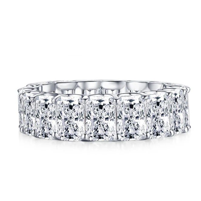 Full Stone Wedding Band Rings Sterling 925 Silver Moissanite Eternity Ring Silver