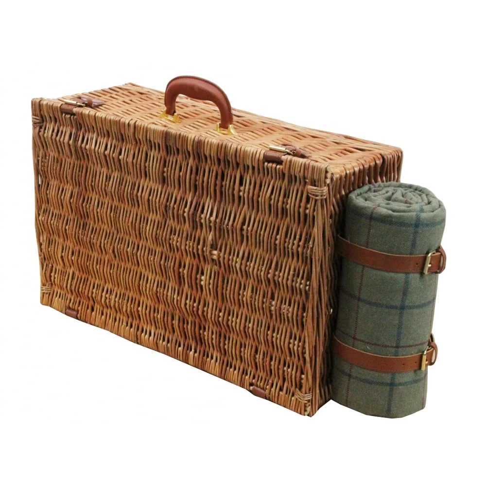 Factory Rattan Wicker Handwoven Insulated With Lid Handle Picnic Basket Box Portable Storage Basket